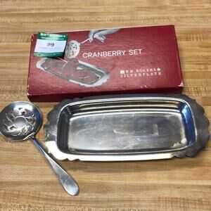 Vintage WM. Rogers Silverplate Cranberry Set Spoon And Plate In Original box